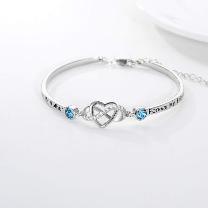AOBOCO 925 Sterling Silver Adjustable Infinity Heart Bangle Bracelet for Sister Best Friend Daughter Mom Grandma Granddaughter Daughter in Law Godmother Goddaughter Stepmom Stepdaughter - Image 2